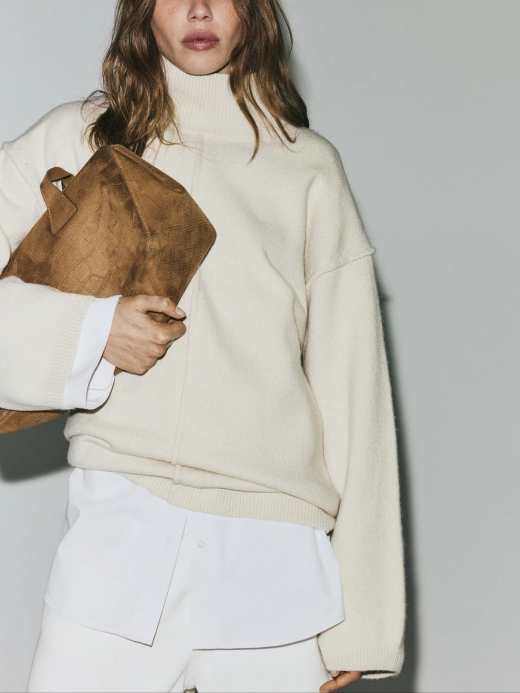 H&M Cream Color Oversized Mock Neck Sweater